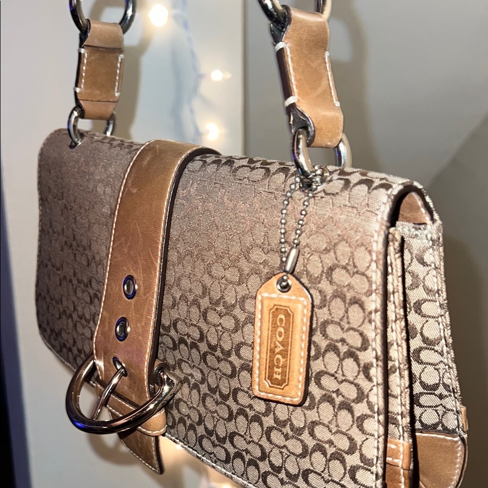 Coach Brown Leather Trim Shoulder Bag with Signature Monogram Soho Flap - Picture 4 of 8
